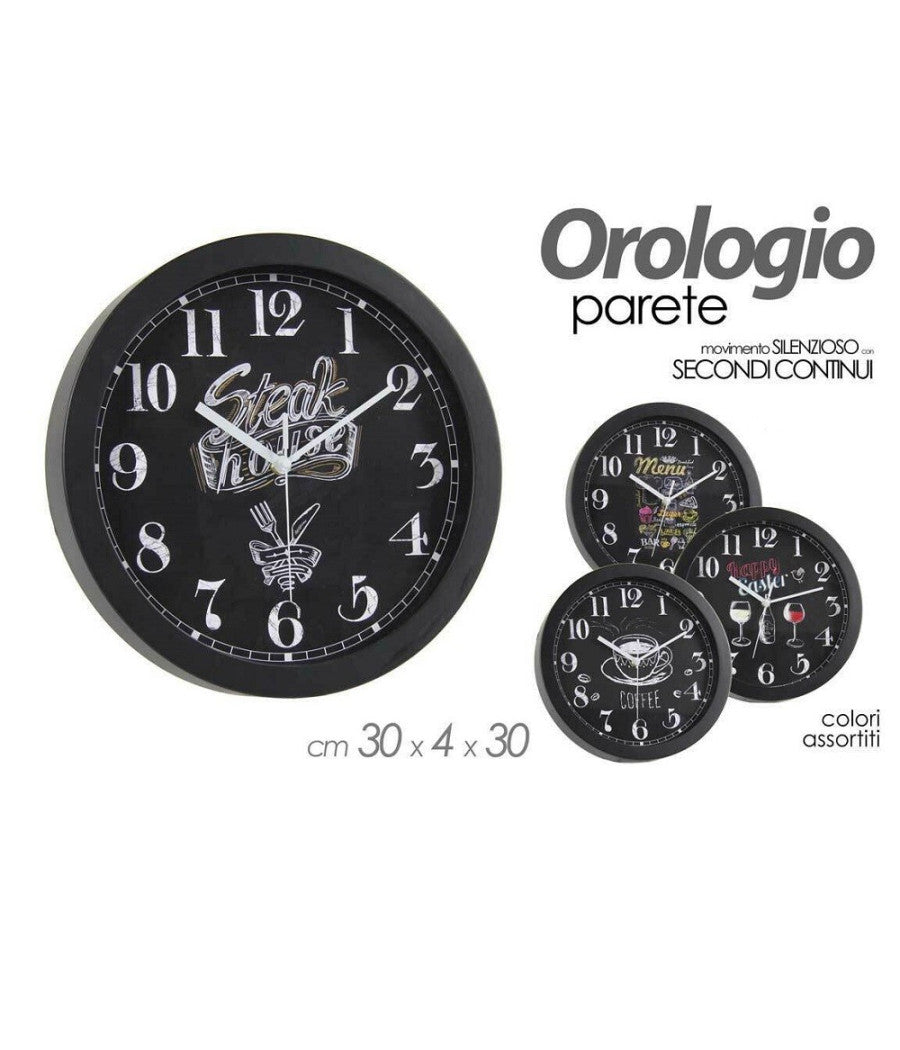 Orologio 30x4x30cm Da Parete Bar Caffe Ristorante Moderno Nero Decori Ass 774621         