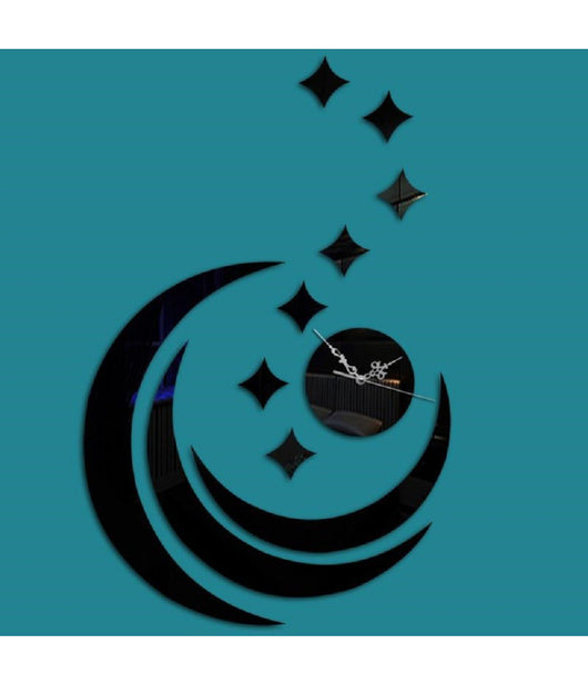 Orologio 3d Moderno Luna Adesivo Muro Effetto Specchio Parete Casa Bar Ufficio         
