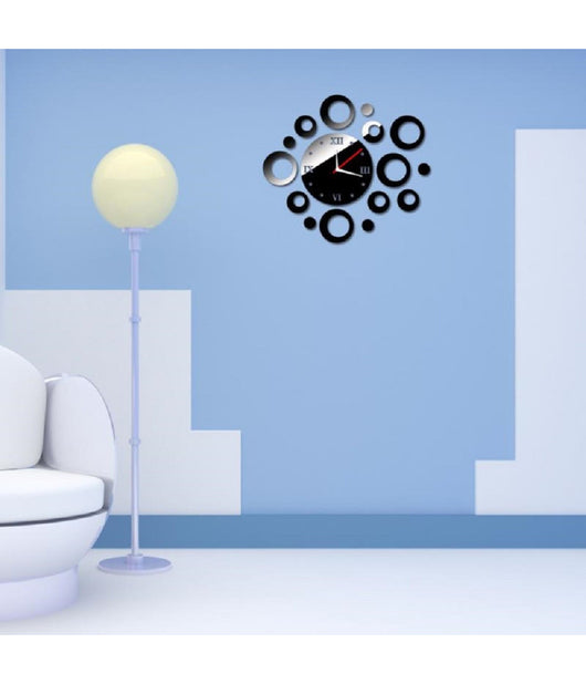 Orologio A Parete Adesivo 3d Effetto Specchio Decorazione Palla Cerchi Numeri Romani         