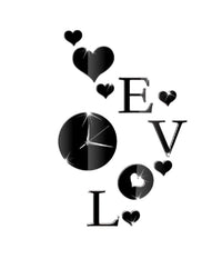 Orologio Adesivo A Parete 3d Con Decorazioni Cuore E Scritta Love Effetto Specchio         