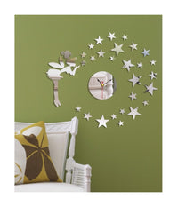 Orologio Adesivo Fata Stelle 3d Effetto Specchio Da Parete Casa Moderna Decorazione         