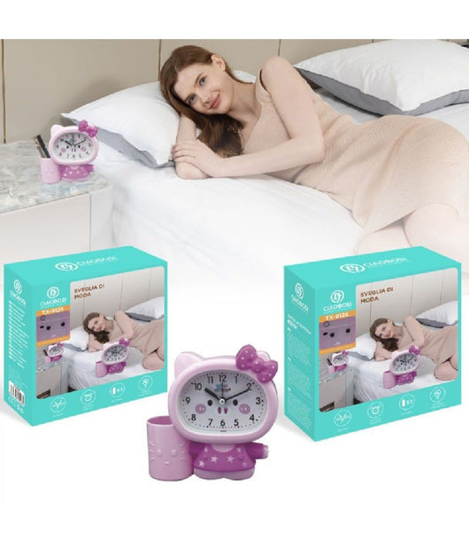 Orologio Analogico Sveglia A Forma Di Gattino Da Tavolo Con Portapenne Tx-9126         