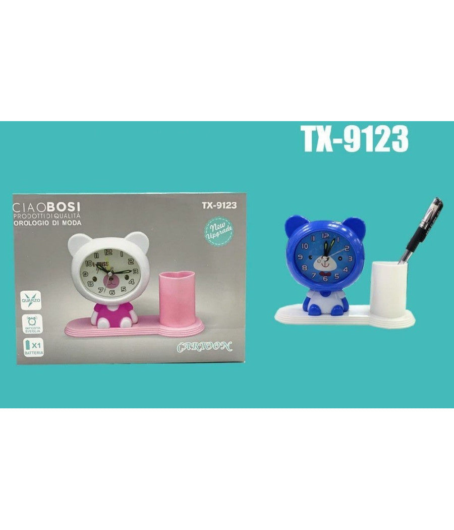 Orologio Analogico Sveglia A Forma Di Orsacchiotto Con Portapenne Tavolo Tx-9123         