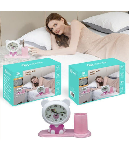 Orologio Analogico Sveglia A Forma Di Orsacchiotto Con Portapenne Tavolo Tx-9123         