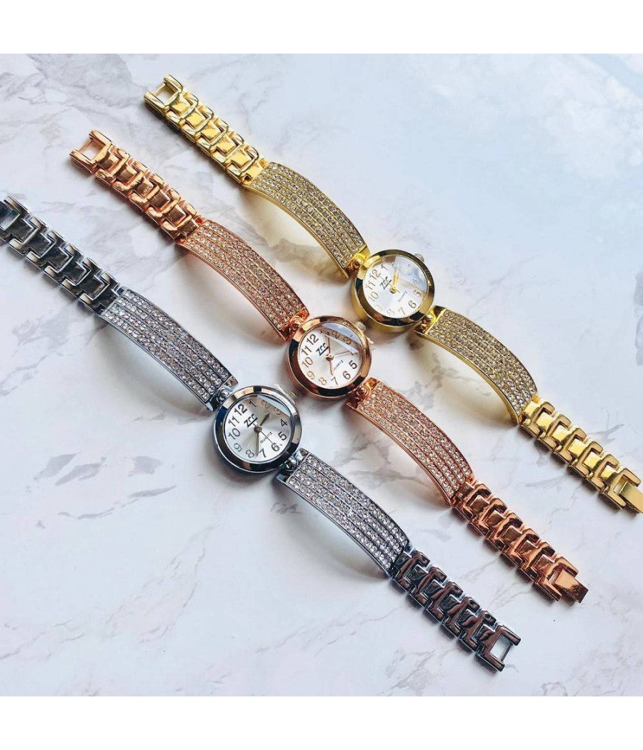 Orologio Bracciale Polso Donna Zcc Quarzo Acciaio Brillantini Classico Moderno         