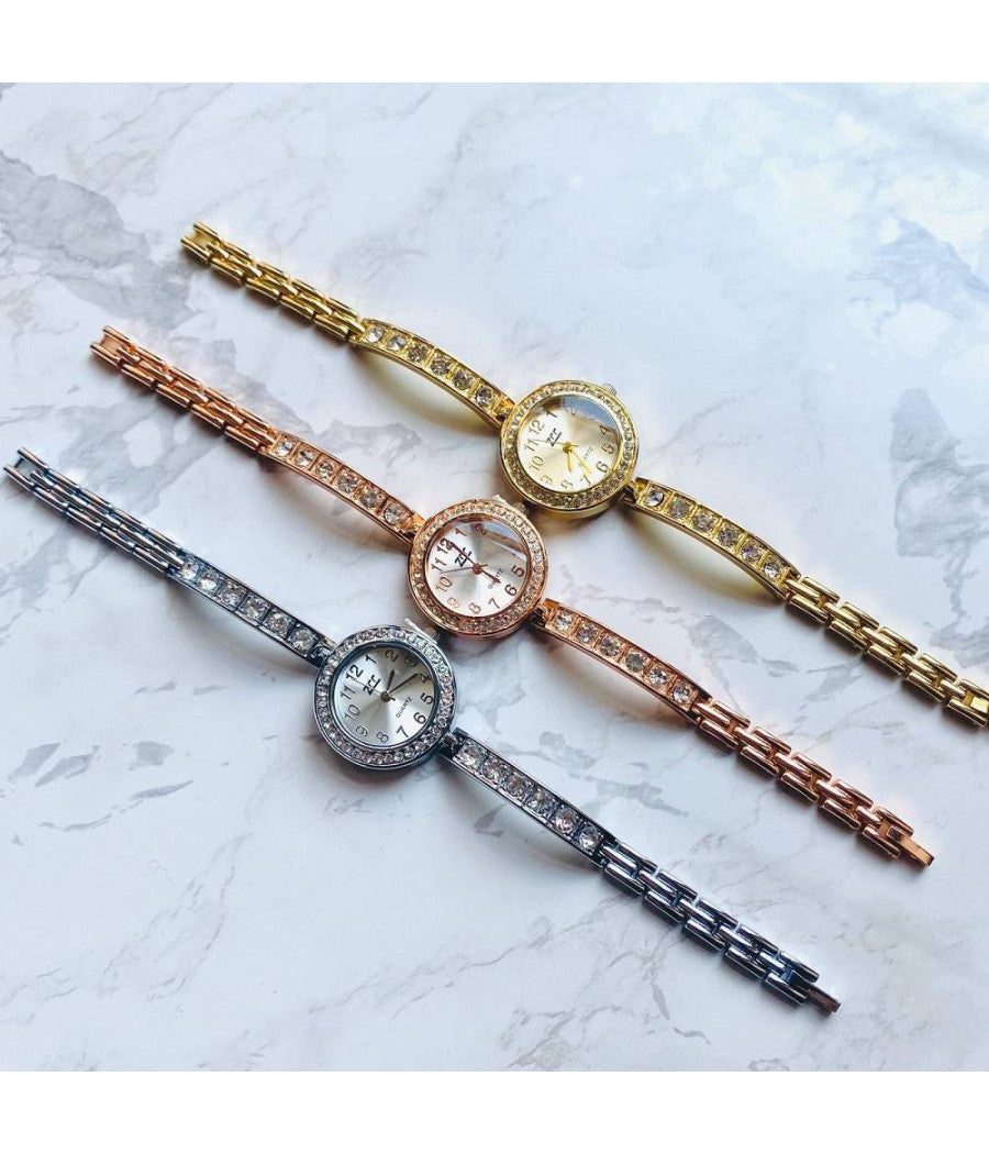 Orologio Bracciale Zcc Da Polso Donna Acciaio Con Brillantini Quarzo Analogico         