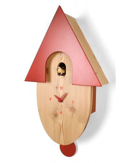 Orologio con cucù Natural in larice massello e tetto laccato rosso Made in Italy