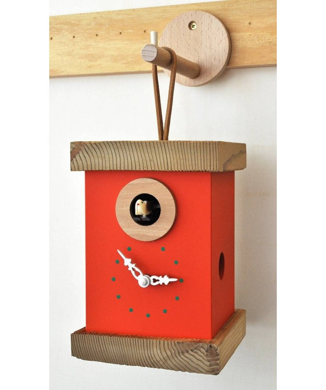 Orologio con cucù Titti in mdf laccato e abete spazzolato Made in Italy