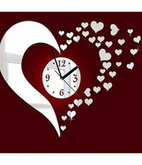 Orologio Da Parete 3d Moderno A Specchio Analogico Adesivo Con Decorazione Cuore         