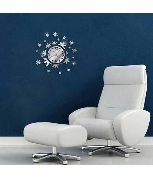 Orologio Da Parete Adesivo 3d Sticker Componibile Effetto Specchio Floreale         