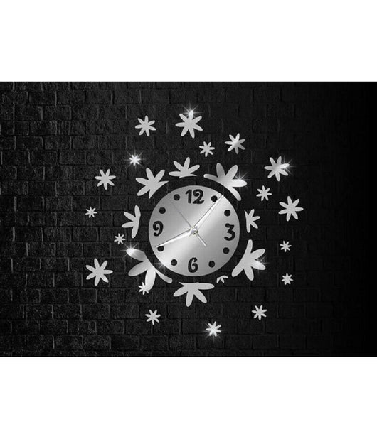 Orologio Da Parete Adesivo 3d Sticker Componibile Effetto Specchio Floreale         