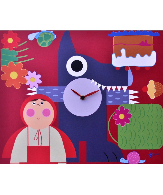 Orologio da parete Cappuccetto rosso con stampa in mdf Made in Italy