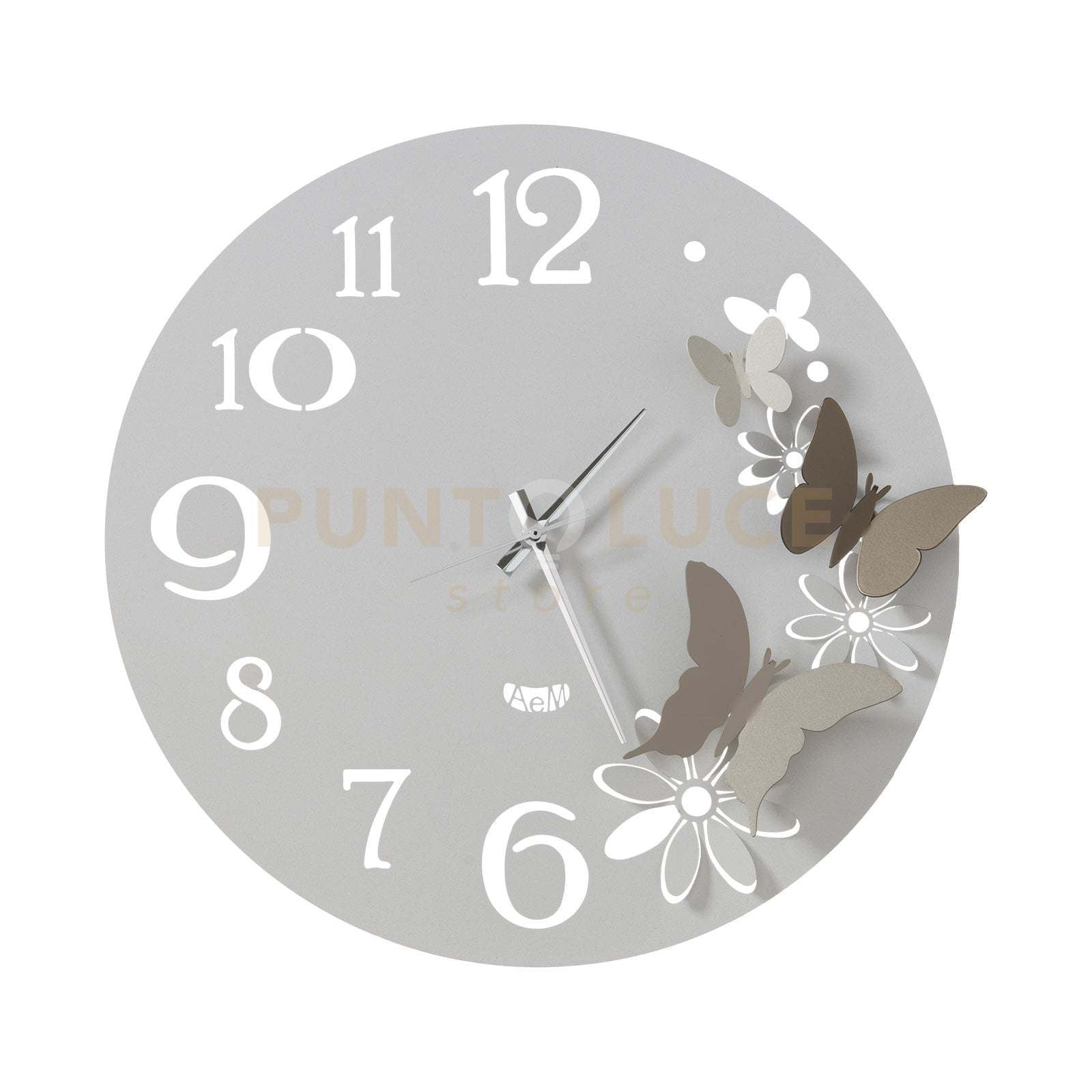 orologio da parete fiori e farfalle piccolo Bianco marmo e sabbia