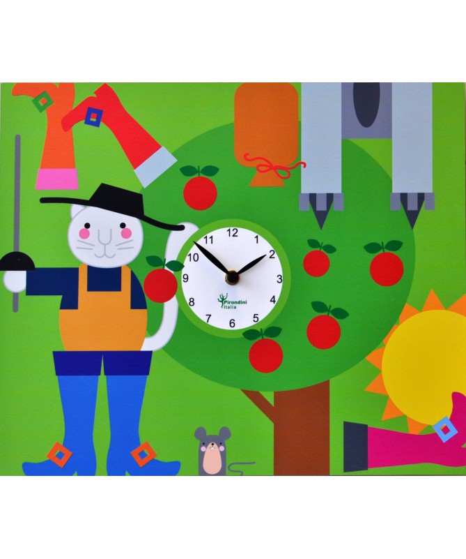 Orologio da parete Gatto con gli stivali con stampa in mdf Made in Italy