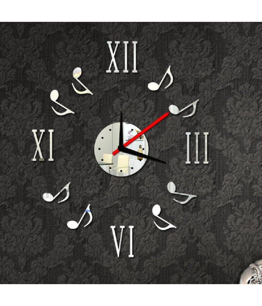 Orologio Da Parete Moderno Adesivo Muro 3d Numeri Romani Note Musicali Specchio         