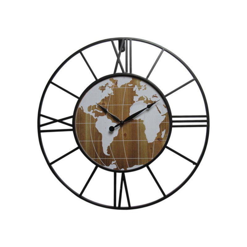 Orologio Da Parete Mondo 60cm In Metallo/mdf Nero/naturale