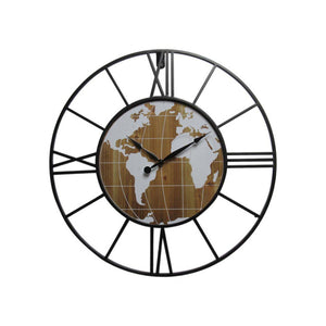 Orologio Da Parete Mondo 60cm In Metallo/mdf Nero/naturale