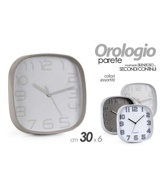 Orologio Da Parete Quadrato 30x6 Cm Elegante Silenzioso Colori Assortiti 684104         