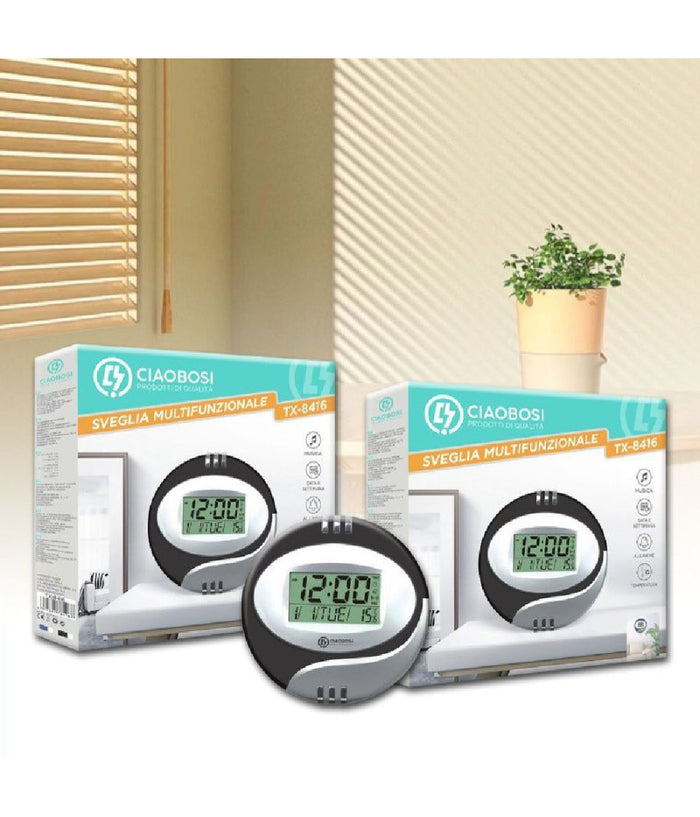 Orologio Da Parete Tavolo Digitale Display Lcd Sveglia Misura Temperatura Tx-8416         
