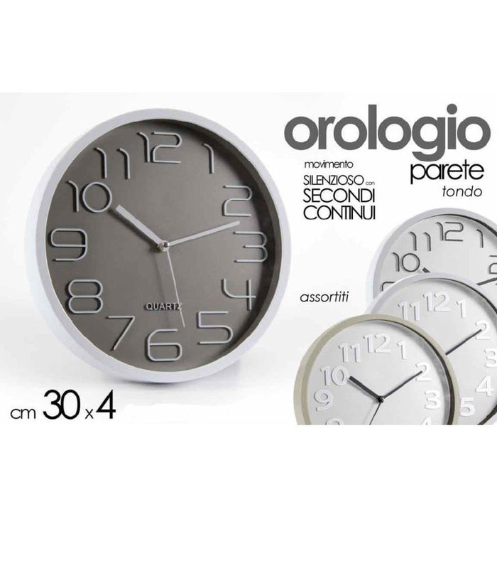 Orologio Da Parete Tondo 30x4 Cm Movimento Silenzioso Elegante Assortiti 684111         
