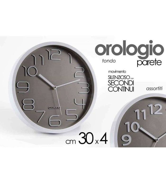 Orologio Da Parete Tondo 30x4 Cm Movimento Silenzioso Elegante Assortiti 684111         