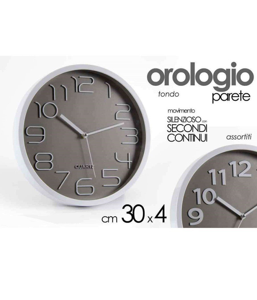 Orologio Da Parete Tondo 30x4 Cm Movimento Silenzioso Elegante Assortiti 684111         