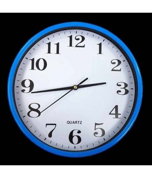 Orologio Da Parete Tondo Quarzo Muro Cornice Blu Diametro 22 Cm         
