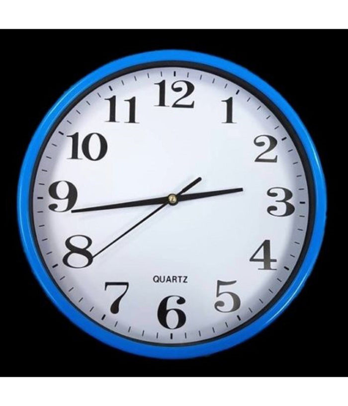 Orologio Da Parete Tondo Quarzo Muro Cornice Blu Diametro 22 Cm         