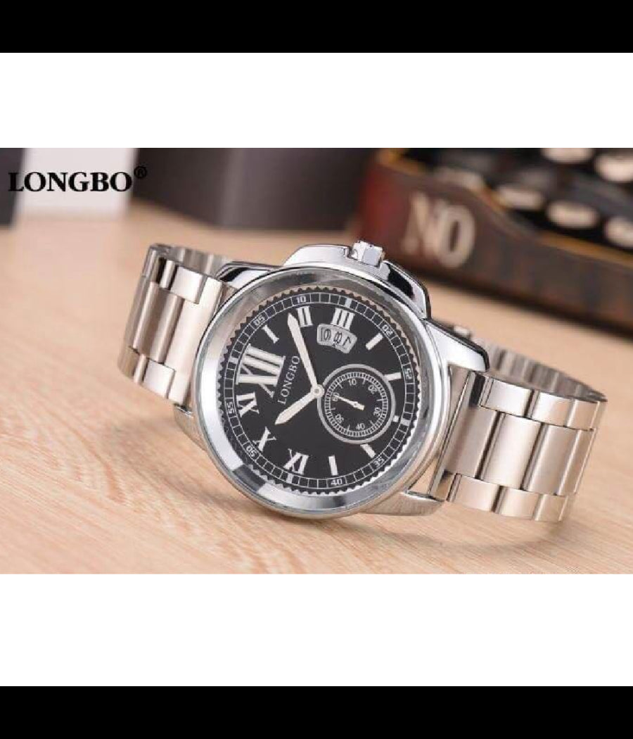 Orologio Da Polso Acciaio Longbo Uomo Silver Nero Classico Elegante Waterproof         