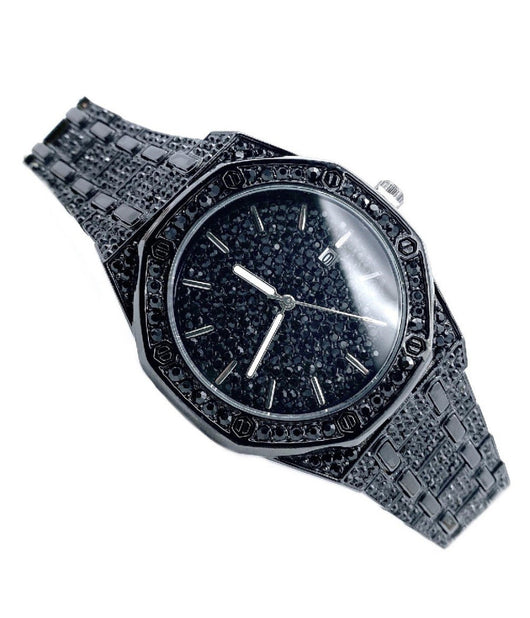 Orologio Da Polso Acciaio Strass Analogico Brillantini Calendario Elegante Nero         