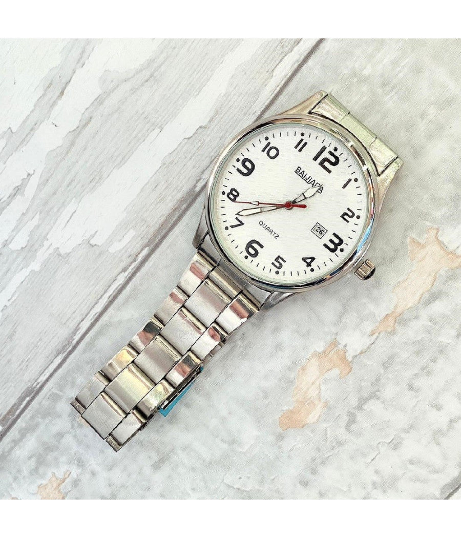 Orologio Da Polso Baijiada Analogico Al Quarzo Acciaio Con Quadrante Bianco Data         