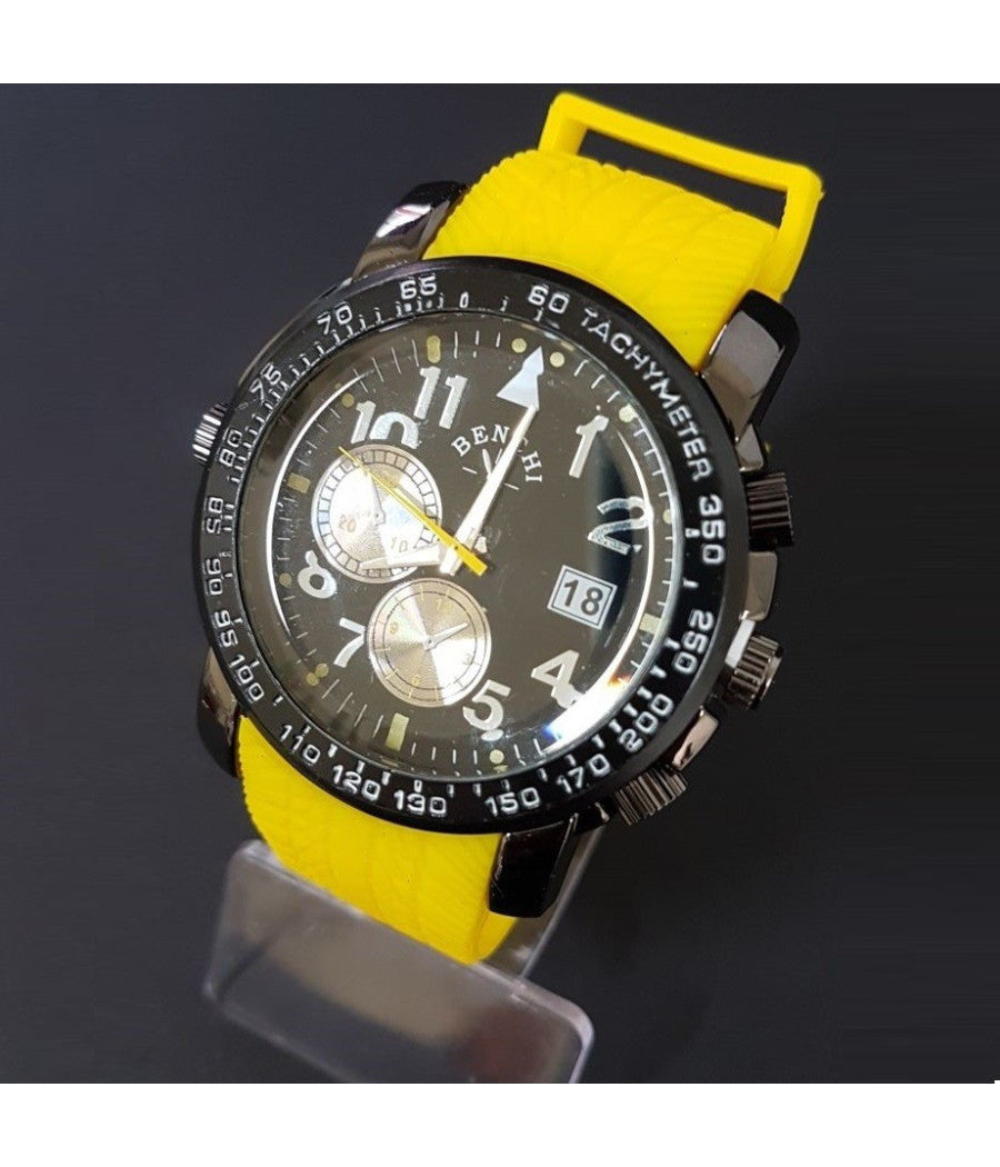 Orologio Da Polso Benchi D9652a Uomo Analogico Quarzo Sportivo Casual Giallo         