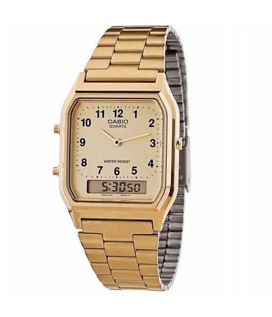 Orologio Da Polso Casio Aq-230ga-9bmq Dual Analogico Digitale Uomo Quad Oro         
