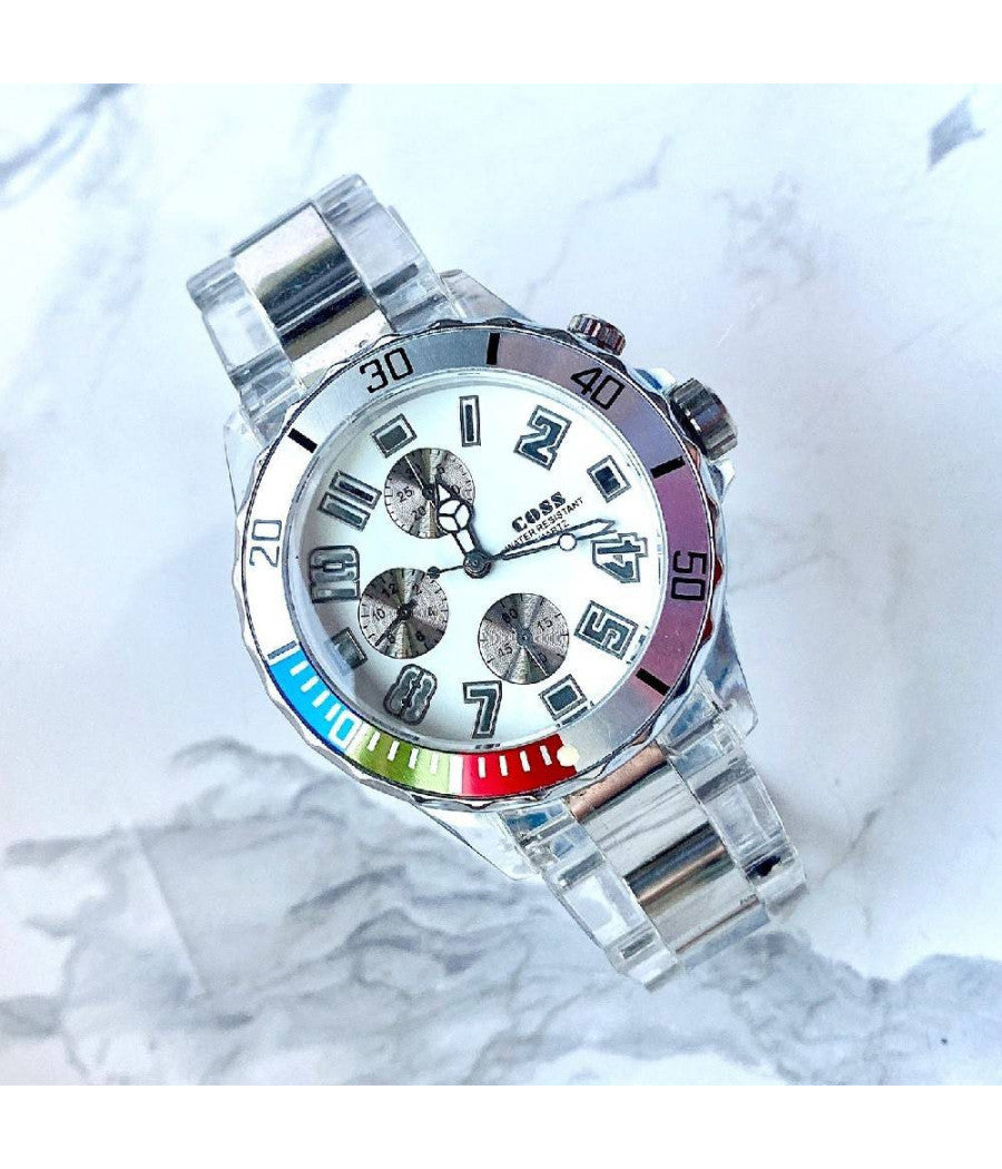 Orologio Da Polso Coss Uomo Analogico Al Quarzo Luminoso Silver Quadrante Bianco         