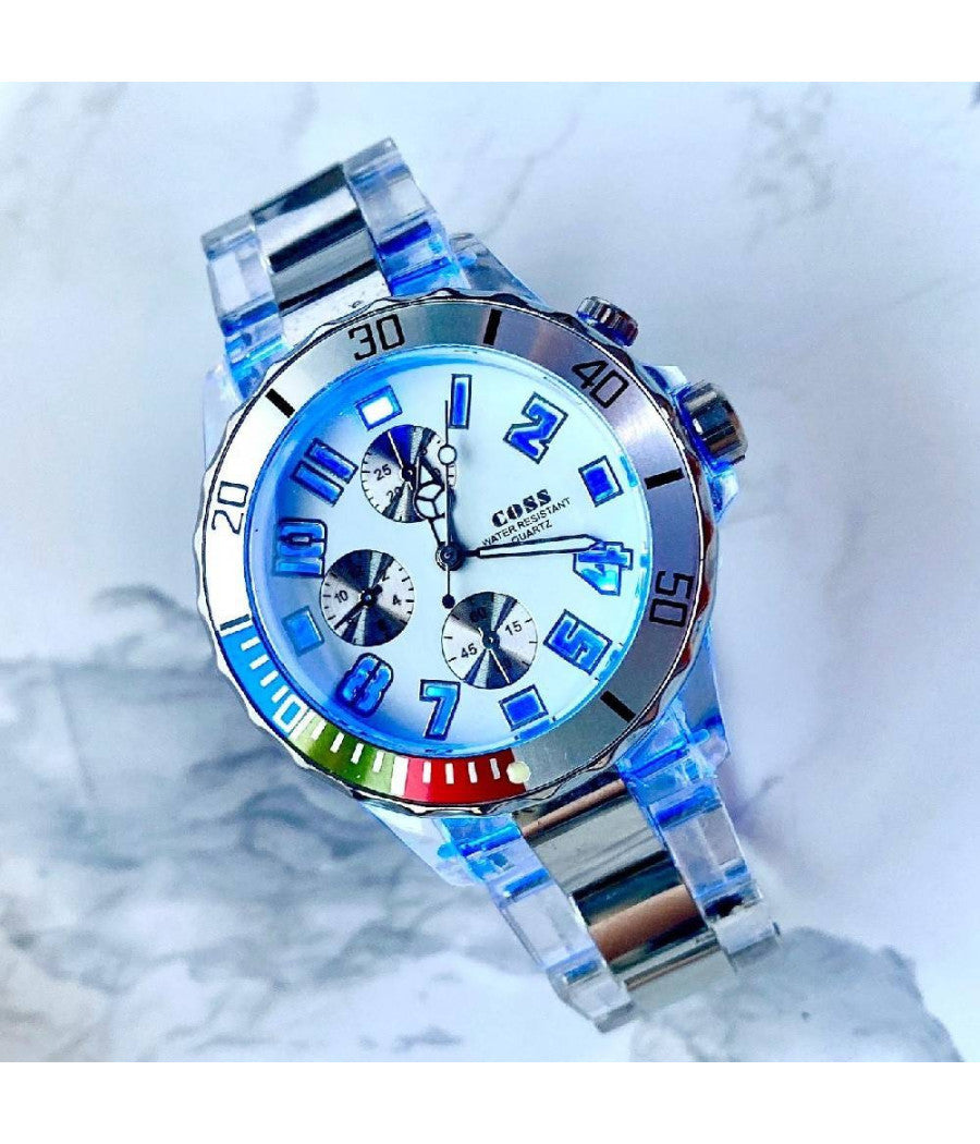 Orologio Da Polso Coss Uomo Analogico Al Quarzo Luminoso Silver Quadrante Bianco         