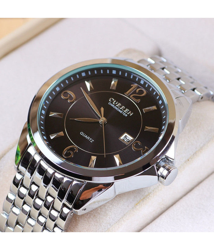 Orologio Da Polso Curren 8071 Uomo Analogico Quarzo Elegante Acciaio Data Ne         