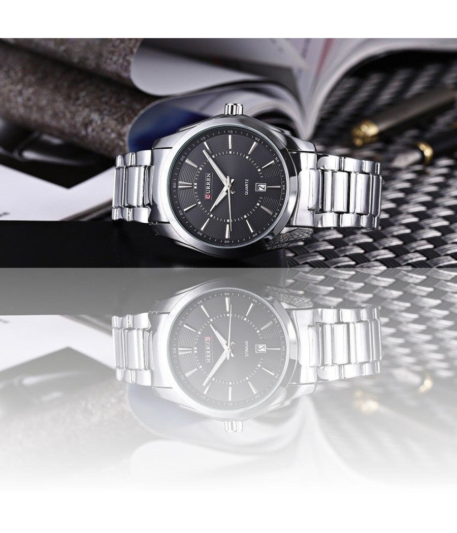 Orologio Da Polso Curren 8072 Uomo Analogico Quarzo Moderno Acciaio Data Nero         