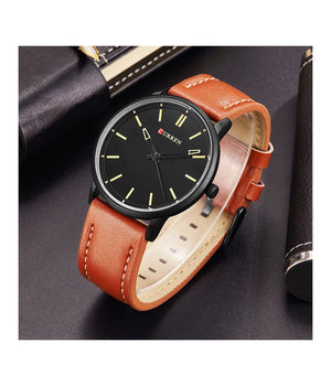Orologio Da Polso Curren 8233 Uomo Analogico Quarzo Moderno Marrone Nero         