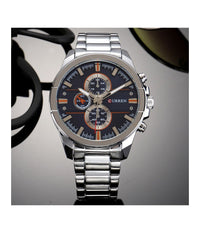 Orologio Da Polso Curren 8274 Uomo Analogico Quarzo Military Sport Silver         