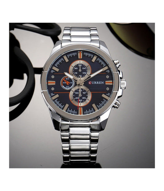 Orologio Da Polso Curren 8274 Uomo Analogico Quarzo Military Sport Silver         