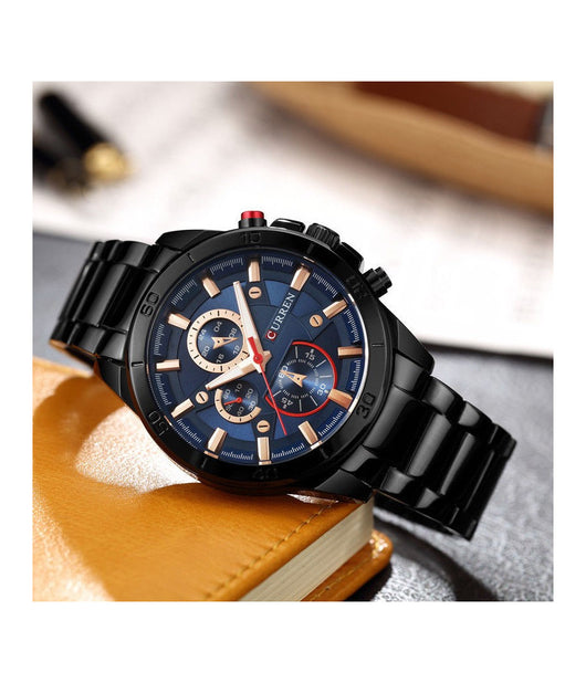 Orologio Da Polso Curren 8275 Uomo Analogico Quarzo Business Nero Blu         