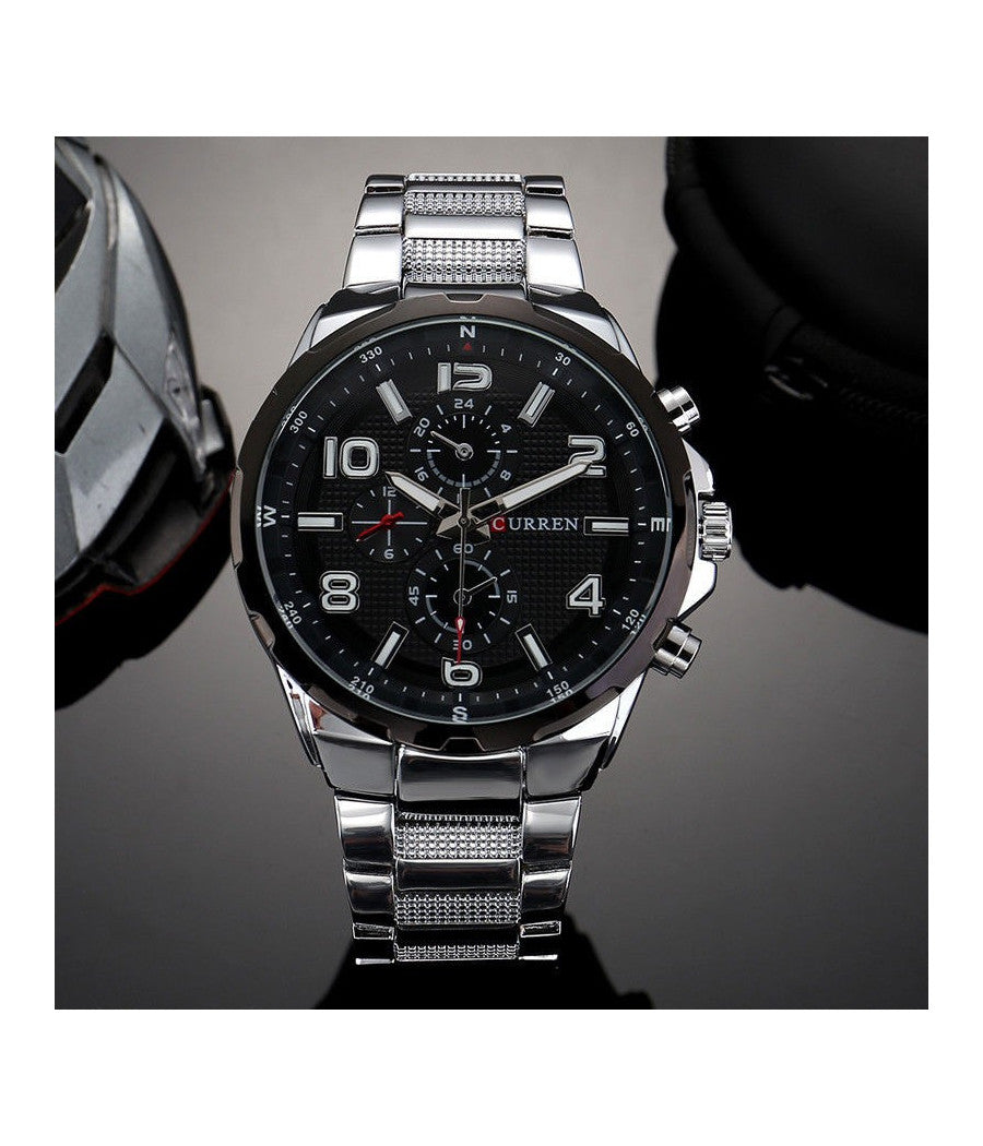 Orologio Da Polso Curren 8276 Uomo Analogico Quarzo Business Silver Nero         
