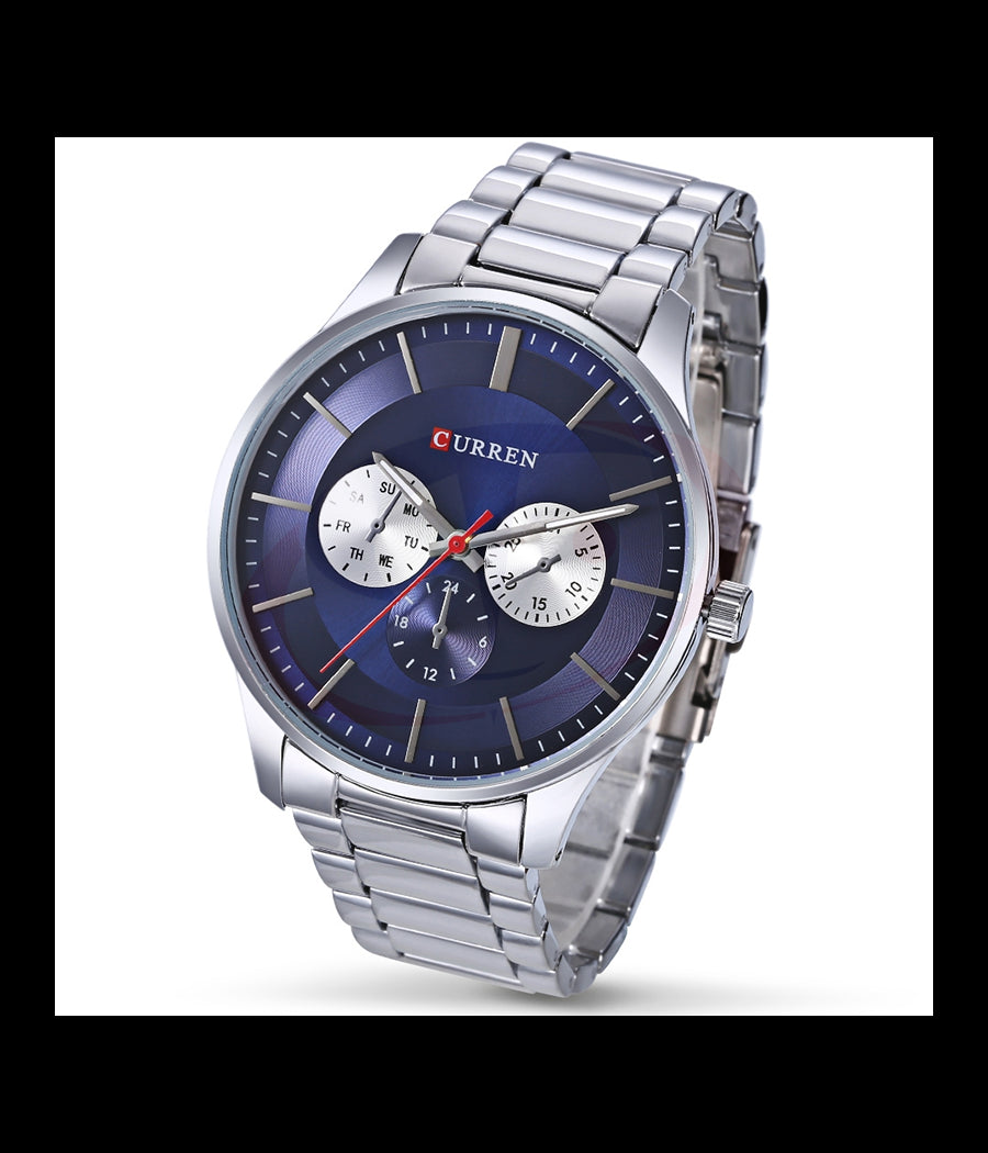 Orologio Da Polso Curren 8282 Uomo Analogico Quarzo Lusso Silver Q Blu         