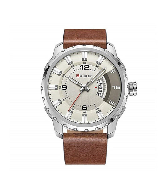 Orologio Da Uomo Marca In Vera Pelle Marrone Band Curren Al Quarzo Black8245         