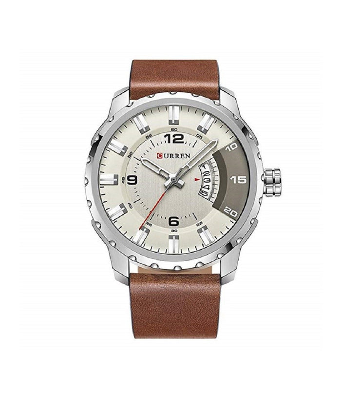 Orologio Da Uomo Marca In Vera Pelle Marrone Band Curren Al Quarzo Black8245         