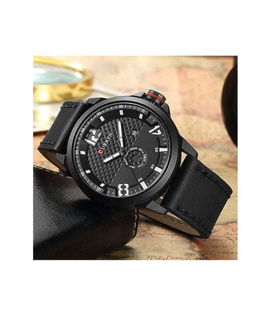 Orologio Da Uomo Marca Di Qualita' In Vera Pelle Band Curren Al Quarzo Black8253         