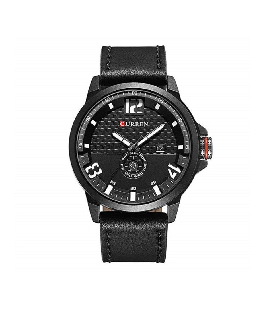 Orologio Da Uomo Marca Di Qualita' In Vera Pelle Band Curren Al Quarzo Black8253         