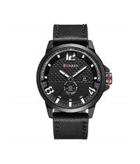 Orologio Da Uomo Marca Di Qualita' In Vera Pelle Band Curren Al Quarzo Black8253         