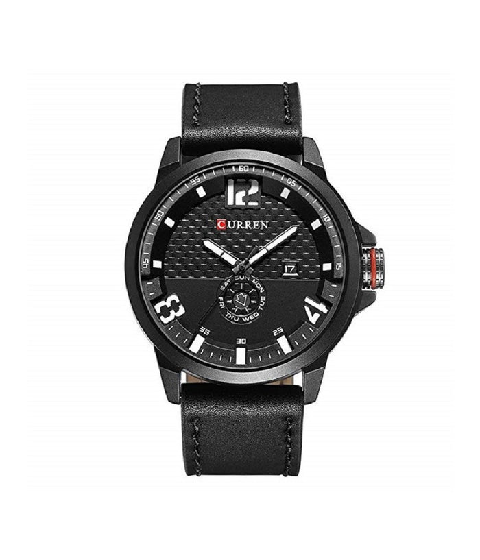 Orologio Da Uomo Marca Di Qualita' In Vera Pelle Band Curren Al Quarzo Black8253         