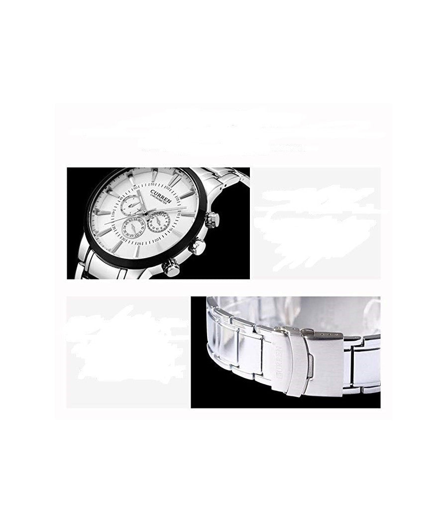 Curren Orologio Semplice Moda Uomo Acciaio Orologio Da Polso Quadrante Nero         